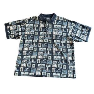 Windham Pointe Men’s Large Polo Shirt Palm Tree Sailboat Print 90s Retro